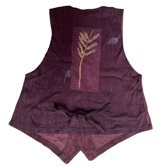 Bread by Staley Gretzinger Top Vest Womens Size 1 Burgundy Painted Art to Wear - Picture 8 of 9